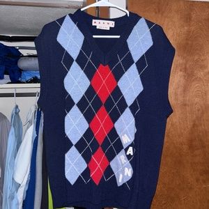 MARNI Navy Argyle vest (L)